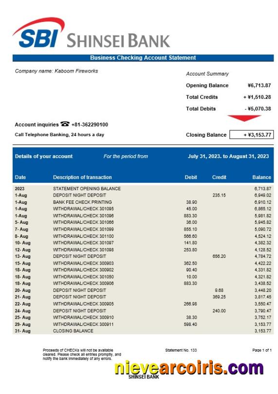 Shinsei Bank business statement